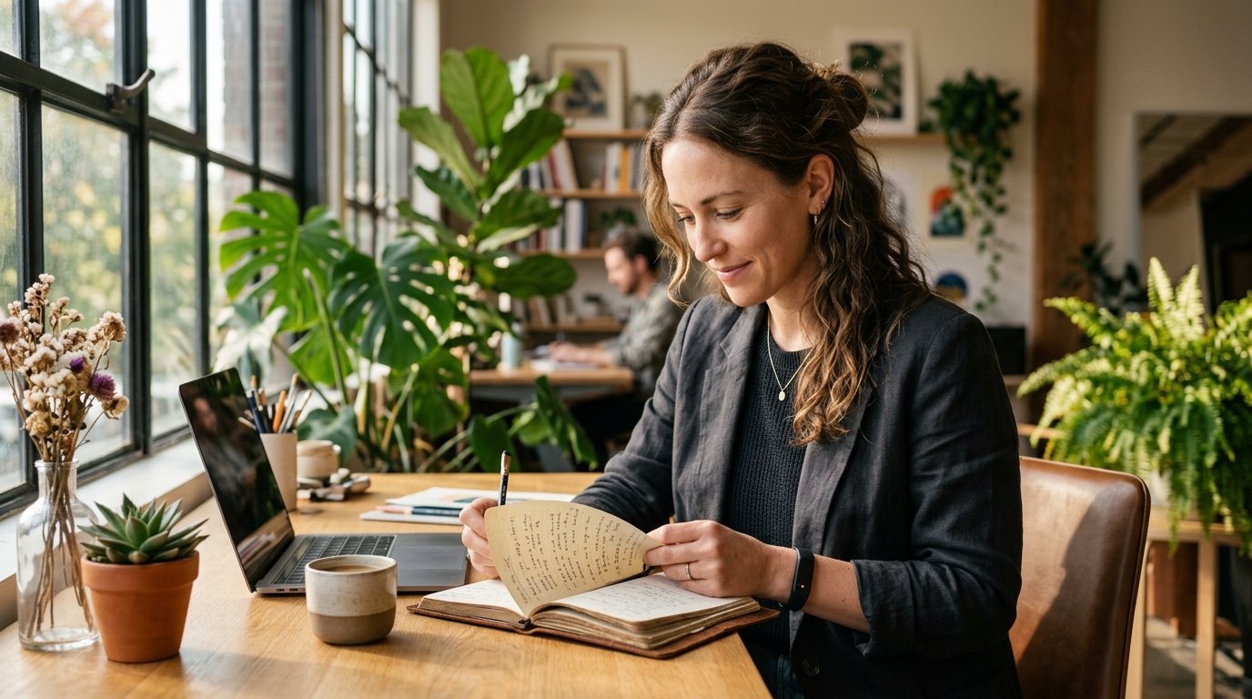 Developer wearing Aura wearable smart band while focusing deeply at desk