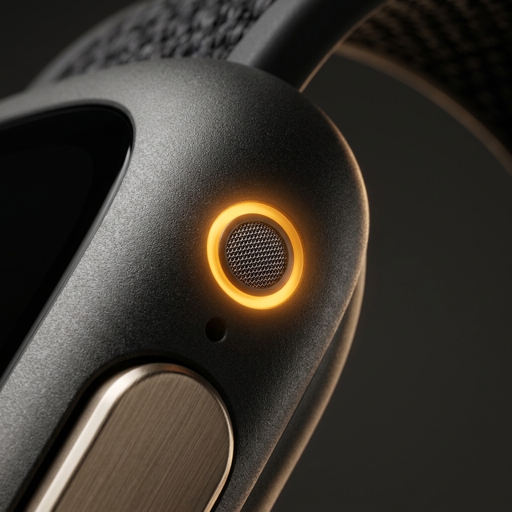 AURA Orbit dual microphones with illuminated amber privacy ring and acoustic mesh